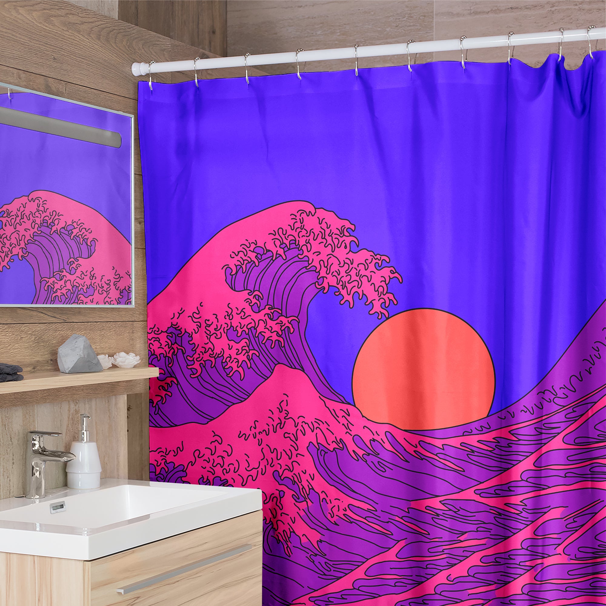 

Vaporwave Wave - Print Shower Curtain, 180*200cm, 501 Original