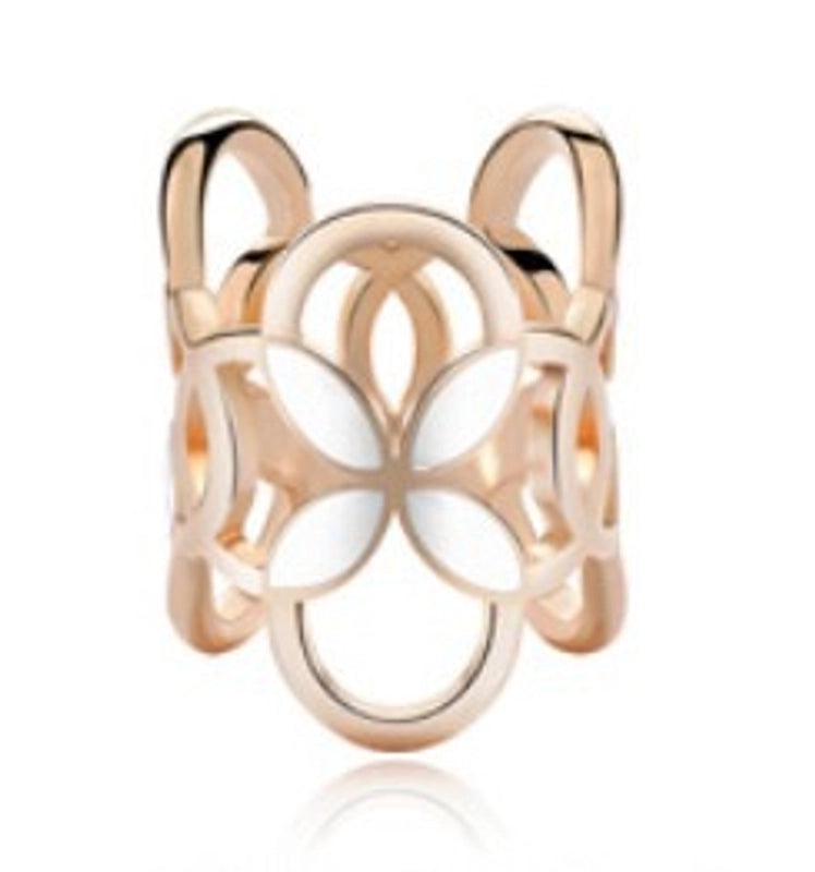 Women’s Minimalist Geometric Alloy Enamel Pearl Hollow Out Scarf Ring