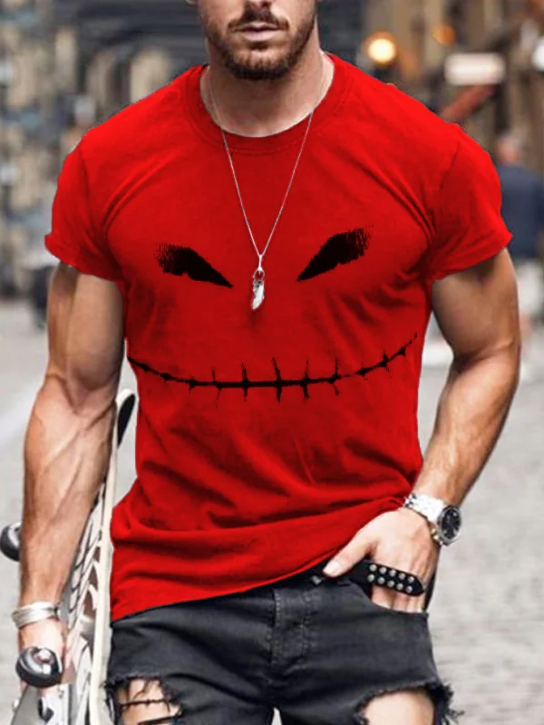 Broswear Men's Crooked Smile Graphic Halloween Round Neck T Shirt