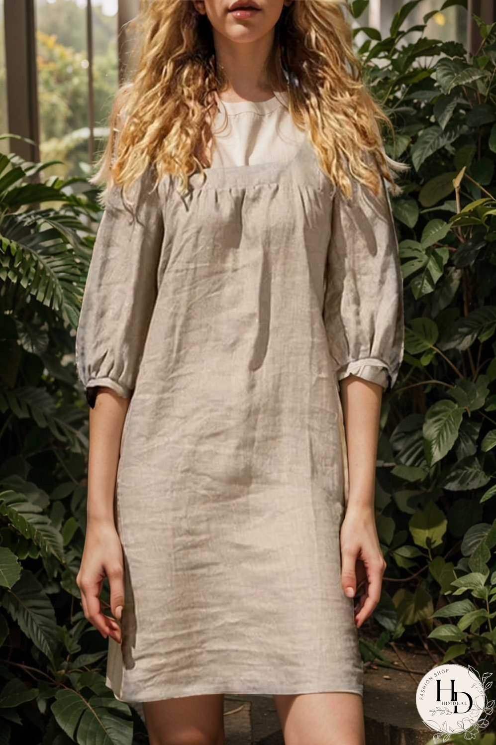 cotton linen loose casual half sleeve mini dress