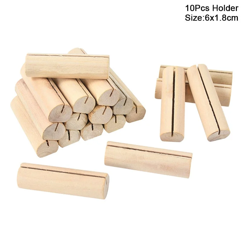 10pcs Natural Wooden Place Card Holders Stand Card Photo Clip Holder Rustic Wedding Decorations Party Table Number Name Sign