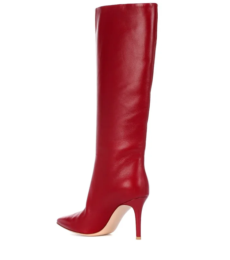 Red Pointy Toe Stiletto Knee High Boots Vdcoo