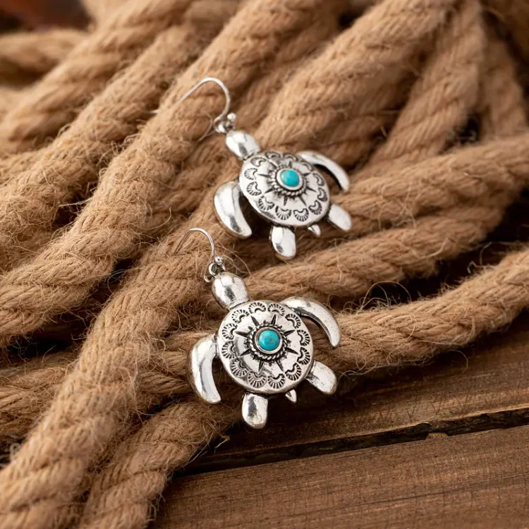 Vintage Turtle Turquoise Patterned Earrings