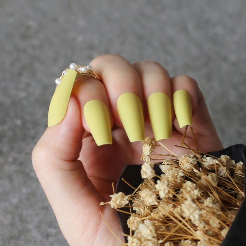 INS Ballet Matte Fake nails red Long Salon art coffin false nails yellow Ruby square 24pcs wedding nails Burgundy