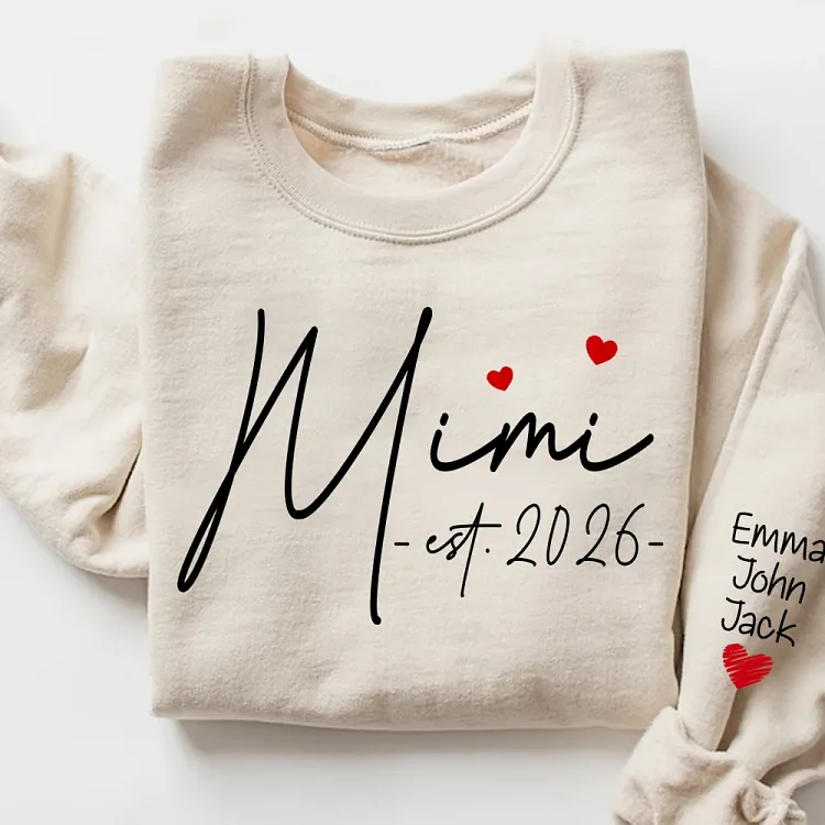Personalized Mimi Sweatshirt with Grandkids Names, Custom Est. Year Heart Grandma Gift