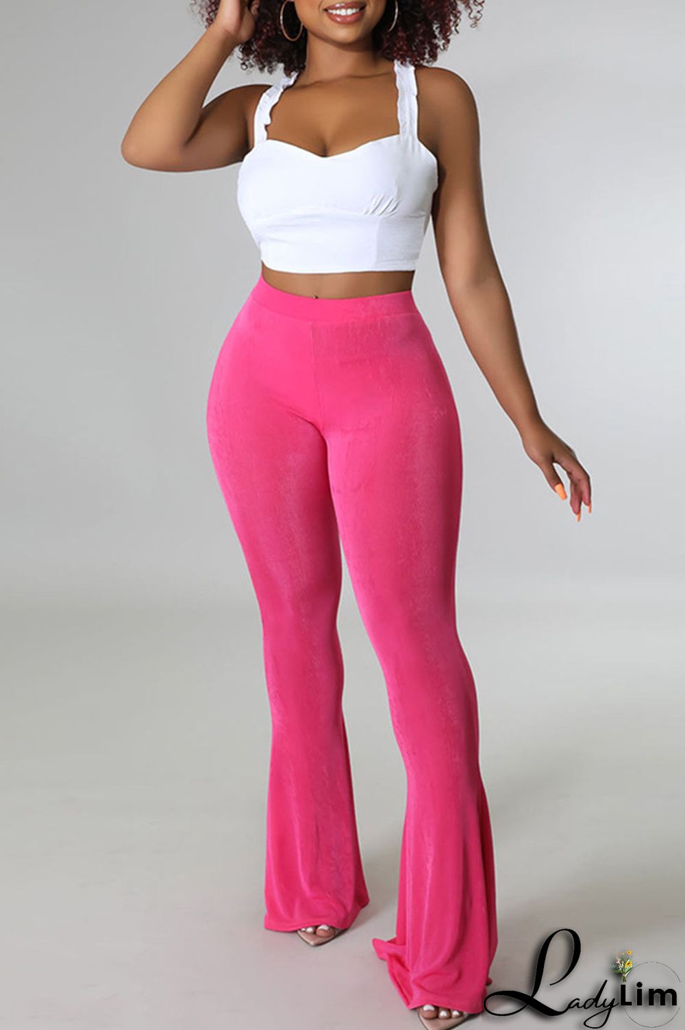 Rose Red Casual Solid Patchwork High Waist Speaker Solid Color Bottoms