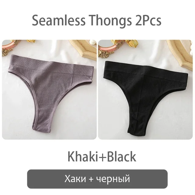 2PCS/Set Women's thong High Waisted Seamless Women's Panties Comfortable Briefs 6 Solid Colors S-XL Sexy Underpants For Women