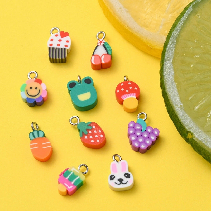 20 PCS/Package Soft Clay Animal Fruit Pendant Jewelry Accessories