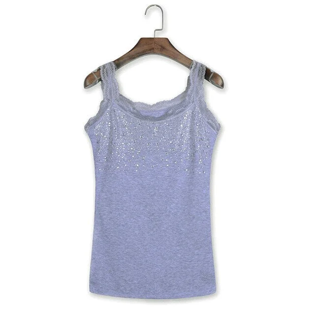 Summer Shirts Women's Rhinestone Sexy Lace Tanks Tops Sling Halter Sleeveless Blouse Patchwork Low Bust Hot Drilling Corset