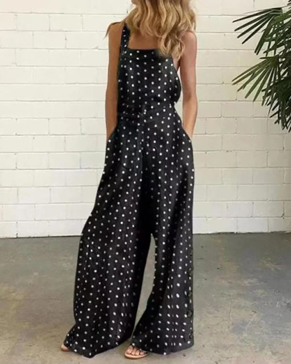Sleeveless Dot Print One-Pieces Jumpsuit-