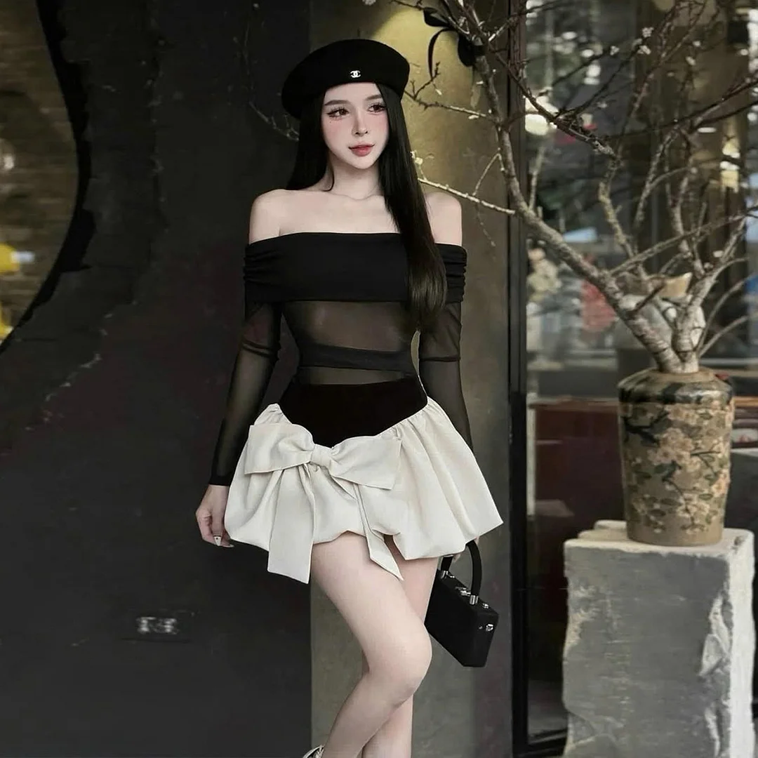 Brownm Brownm Trend 2025 Summer Women's New Solid Color Hottie High Waist Side Design Irregular Skirt