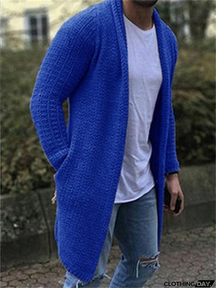 Men's Loose Open Front Long Solid Color Knitted Cardigan