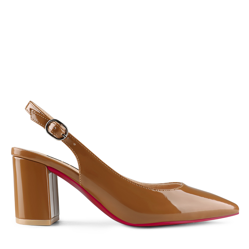 60mm Women Chunky Heels Red Bottom Shoes Slingback Shoes Middle Block Heel Pumps-MERUMOTE
