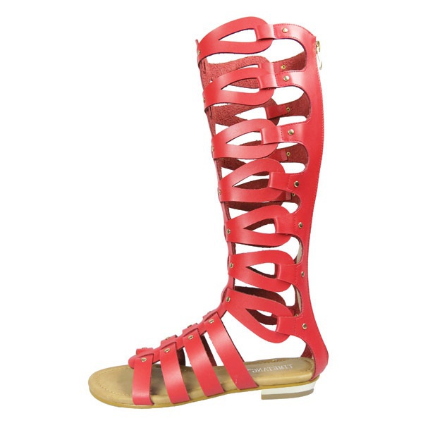 GOOSHOE Flats Low Heels Ankle Boots Women Silver Gold Strap Knee Sandals Boots Big Size 46