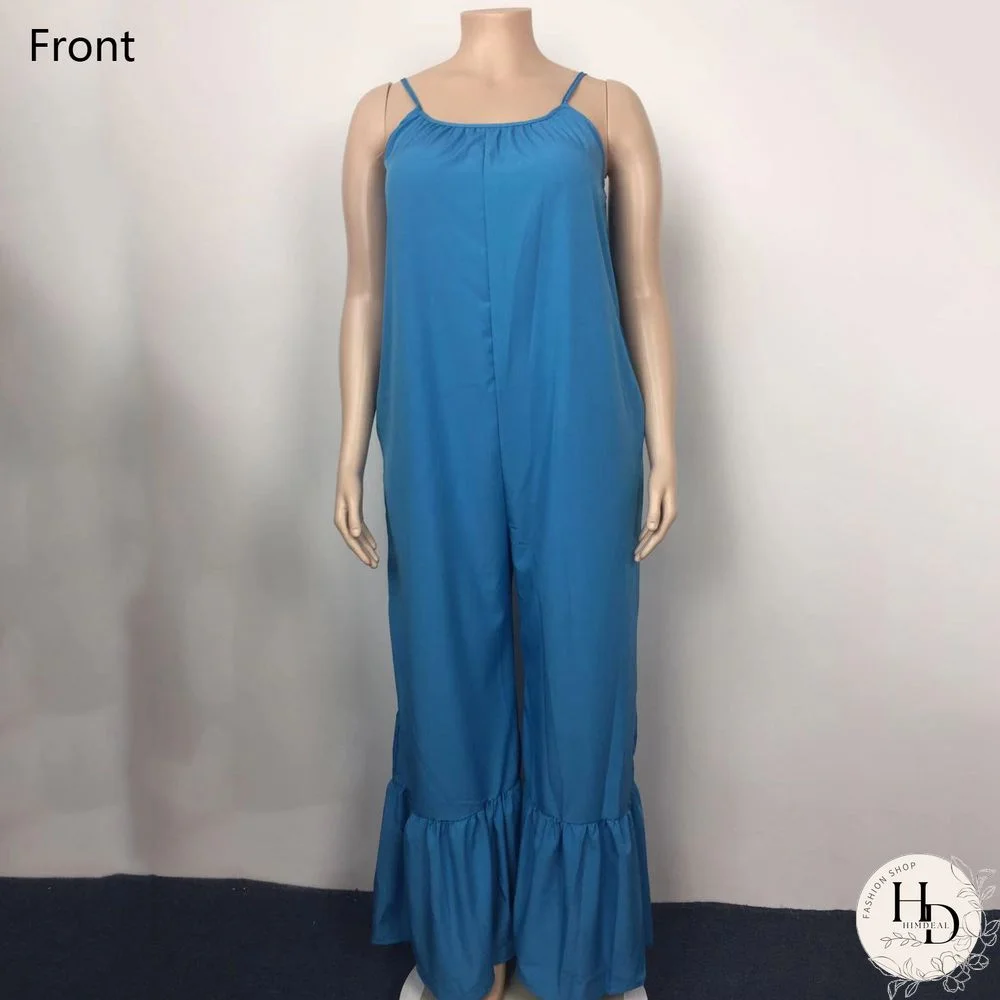 New Loose Jumpsuits & Rompers Women Spaghetti Strap Flare Pants Fashion High Street Wear Clothes Long Rompers & Overalls