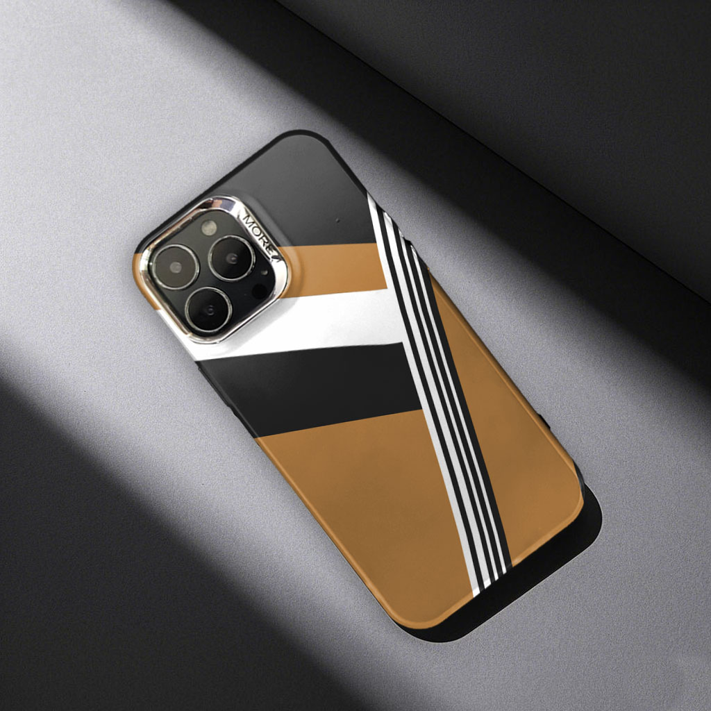 Simple Geometric Color Blocks Black Brown White Printed iPhone Electroplating Frosted Phone Case
