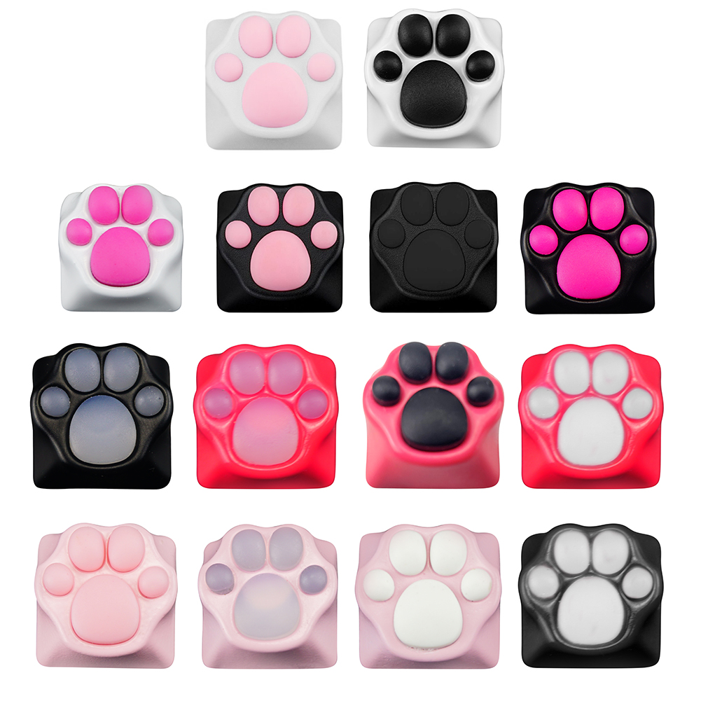 

3D Silicone Cat Paw Pad Aluminum Alloy Base Keycap for Mechanical Keyboards, White base + black pad, 501 Original