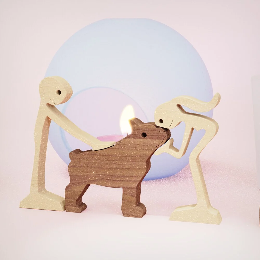 Handmade Wooden Sculpture Dog Figurines Craft Wood Home Decoration For Engraved Home Office Shelf Gift Natural