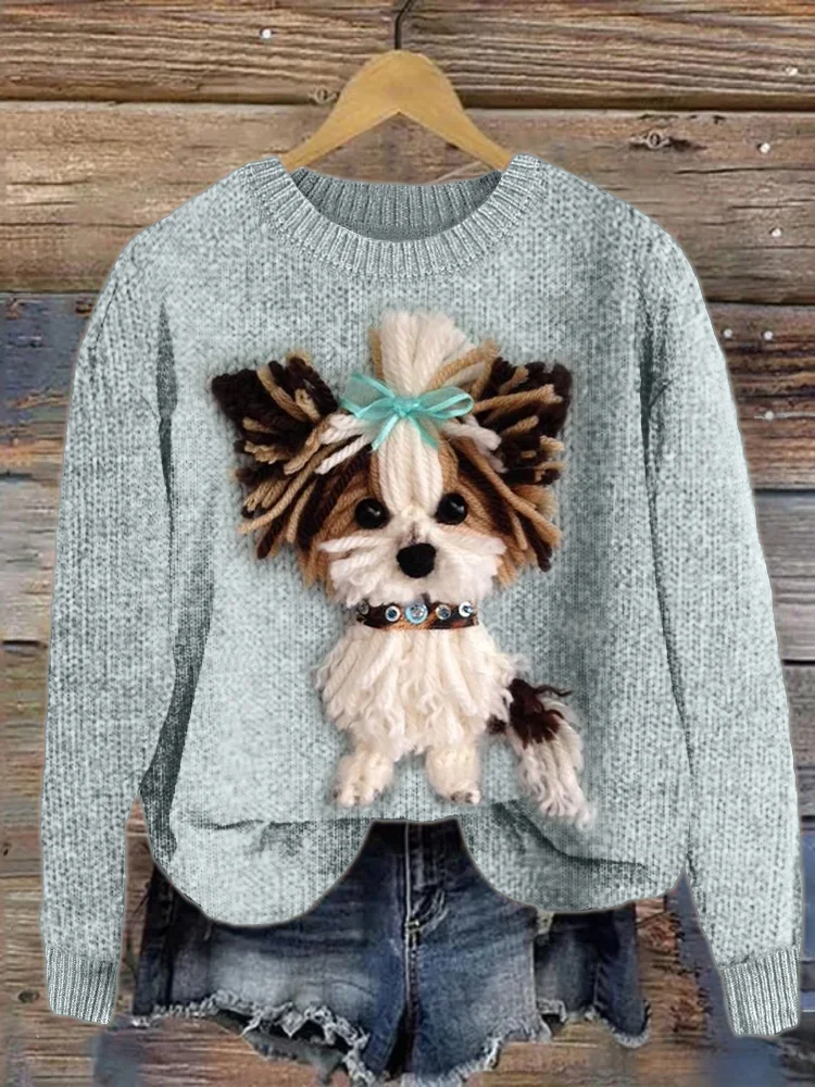 VChics Fuzzy Dog with Tie Cozy Knit Sweater