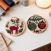Christmas 11CT DIY Embroidery Needlepoint 25x25cm Holiday Craft Starter Set with Hoop and Scissors