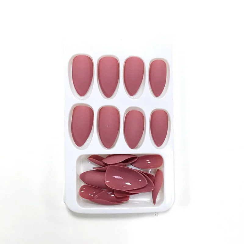 New Full Cover long stiletto nail tips Fashion Japanese Style matte false nails Light Purple Solid Color fake nails with glue 24-Nail Inspo