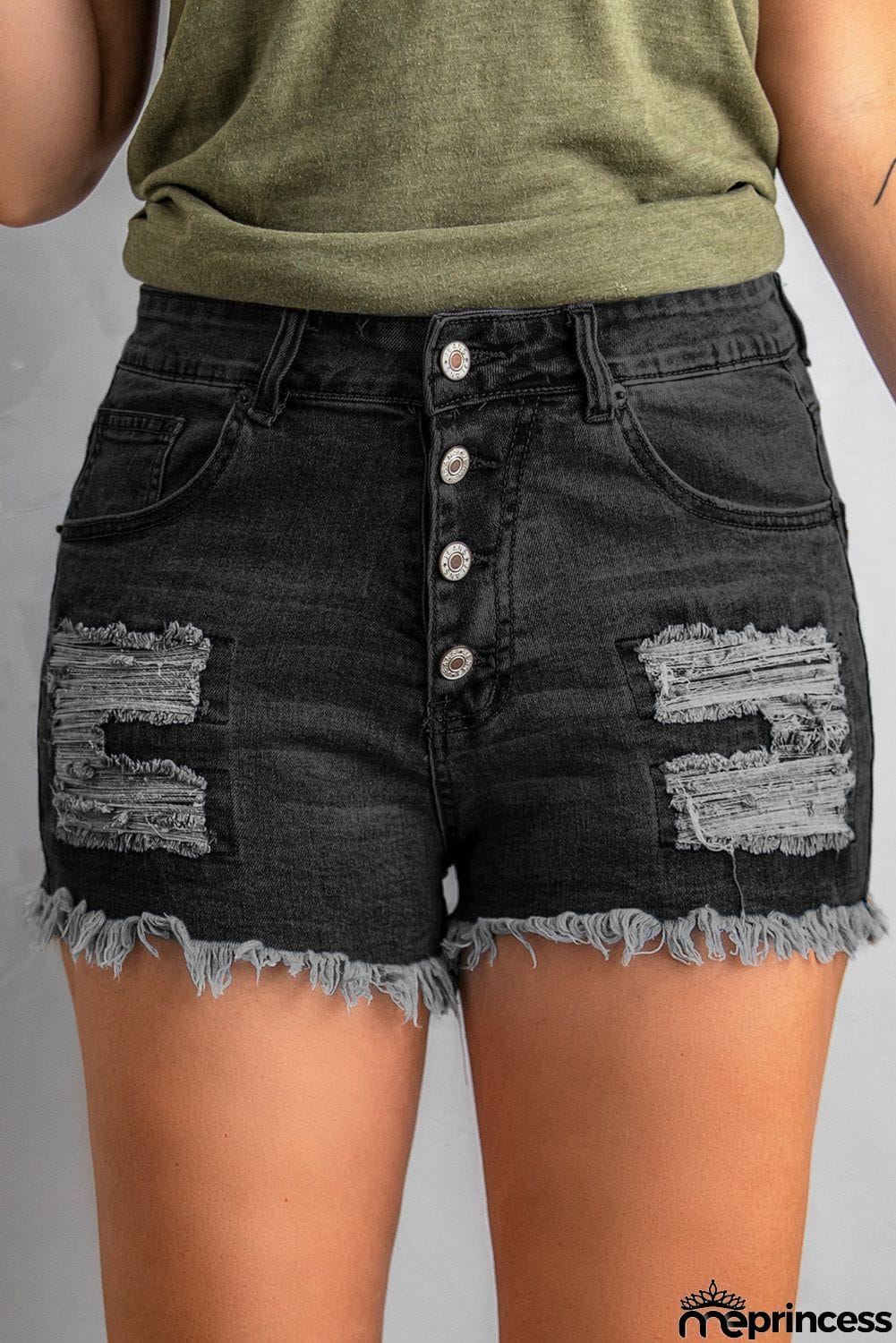 Women's Black Gypsy Mid-rise Distressed Denim Shorts