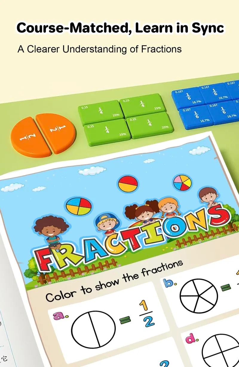 Magnetic Fraction Demonstration Book – Visual Math Manipulatives with Tiles & Circles, Educational Toy for Kids, Montessori Homeschool Supplies and Interactive Math Teaching Aid for Preschool Learning