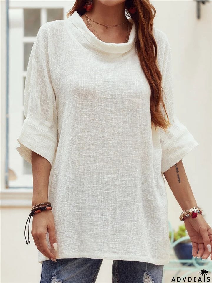 Half Sleeve Loose White Color Linen Blouse