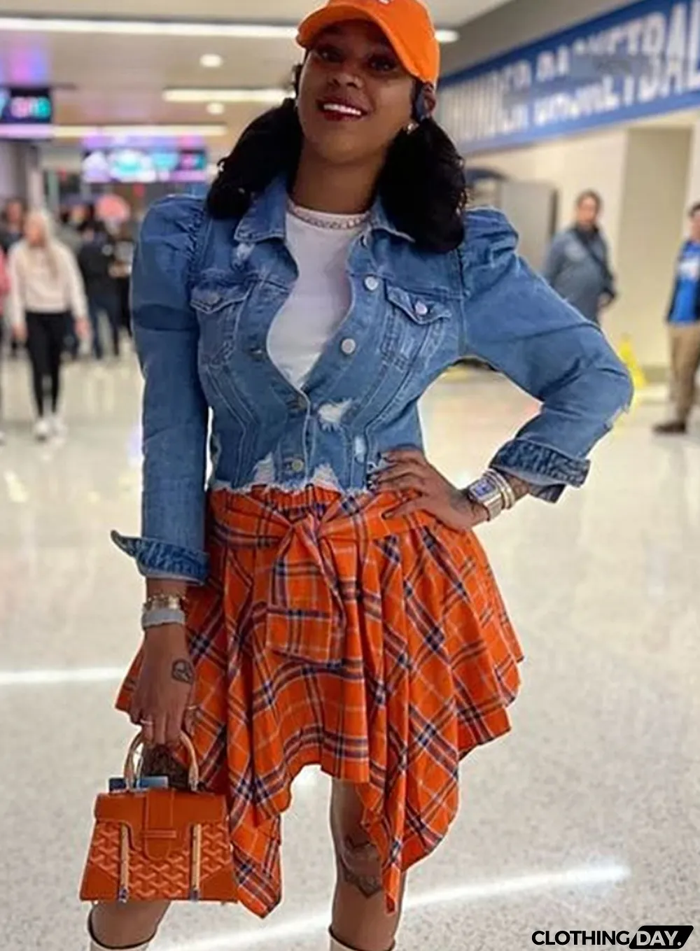 Women Summer Orange Preppy Style High Waist Plaid Print Belted Midi Asymmetrical Skirts