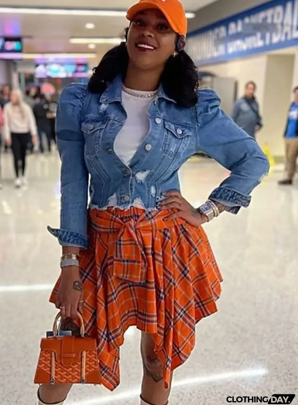 Women Summer Orange Preppy Style High Waist Plaid Print Belted Midi Asymmetrical Skirts