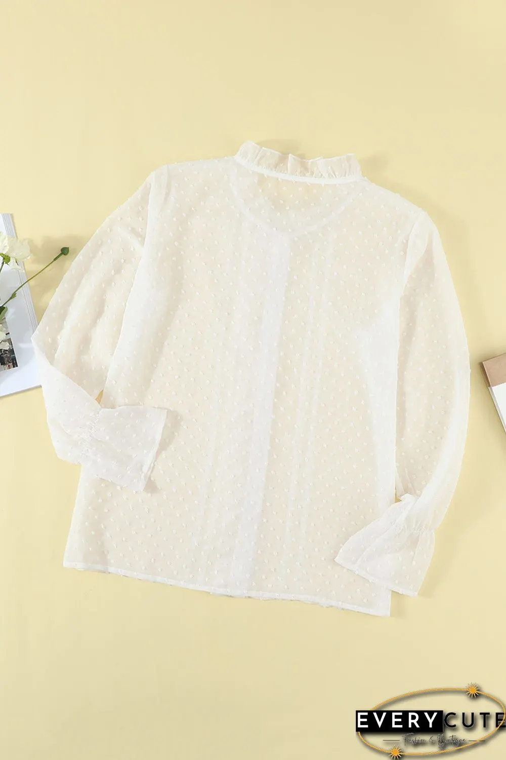 White Polka Dot Ruffled Buttoned Shirt