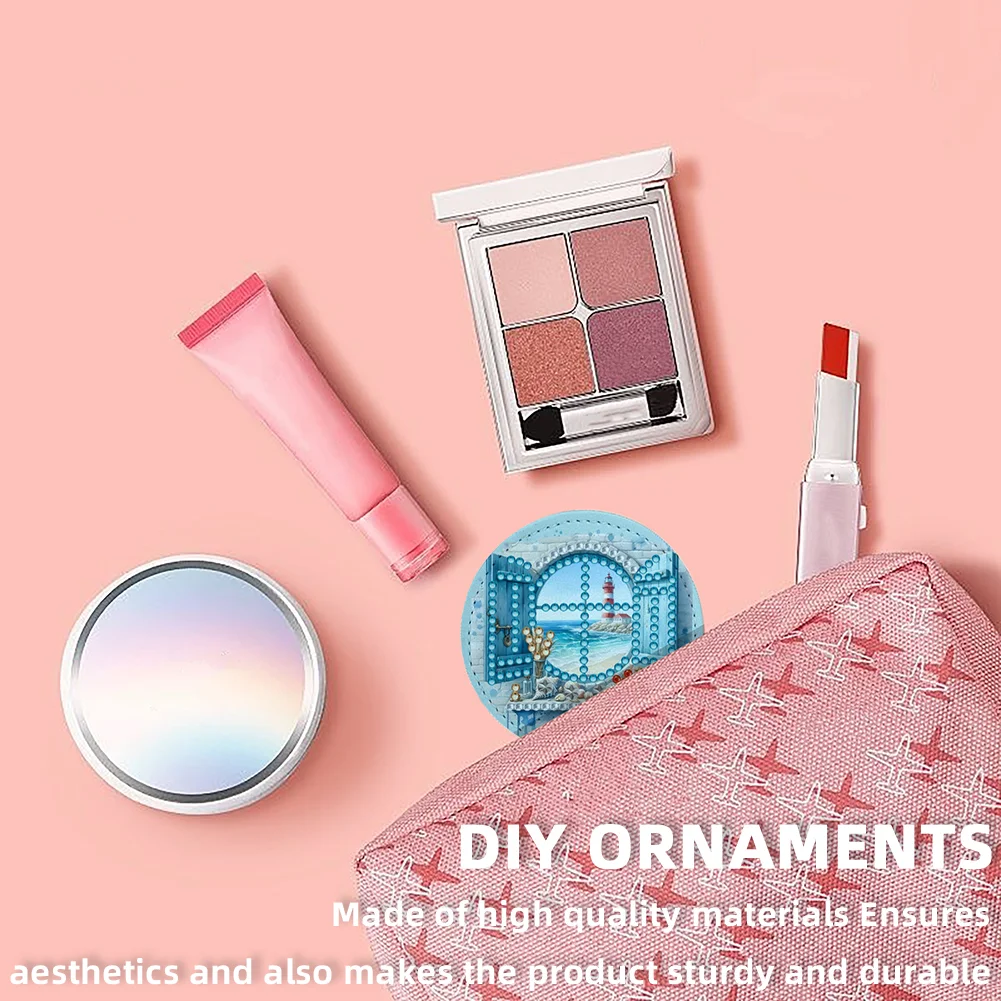 DIY Diamond Art Portable Cosmetic Mirror Home Diamond Painting Crafts (Beach)