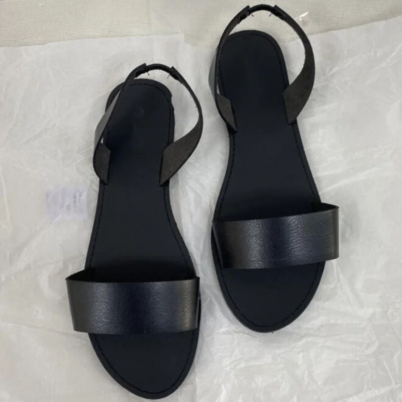 Women Summer Shoes Back Strap Genuine Leather Large Size Cover Feet Flat Heel Solid Female Sandals Large Size Sandalias Mujer