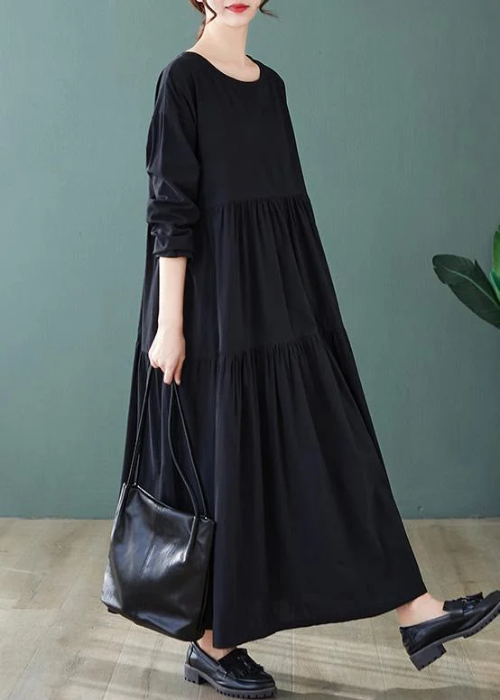 DIY Black Dresses O Neck Cinched Maxi Spring Dress