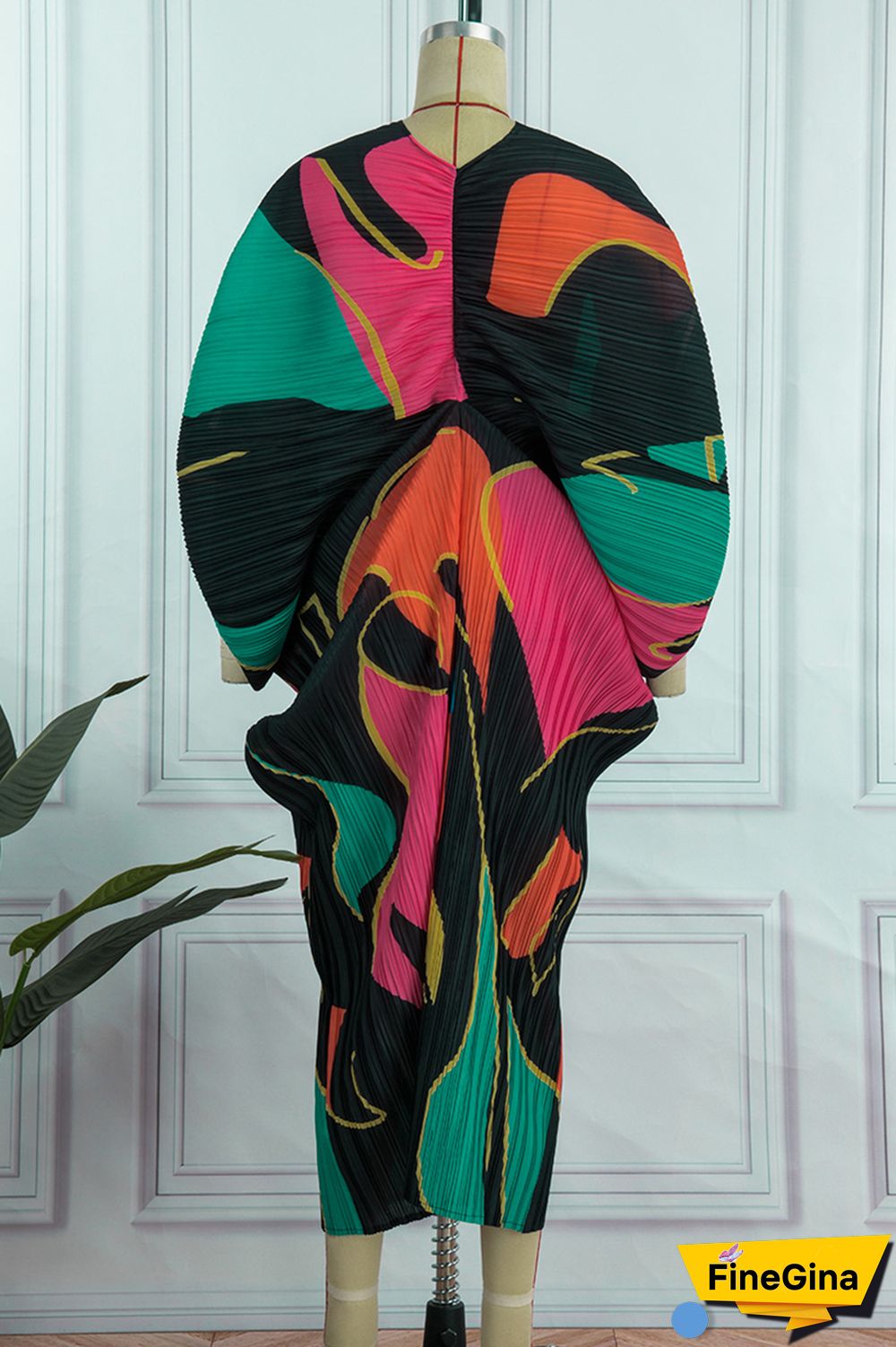 Pink Purple Casual Print Patchwork V Neck Pencil Skirt Plus Size Dresses