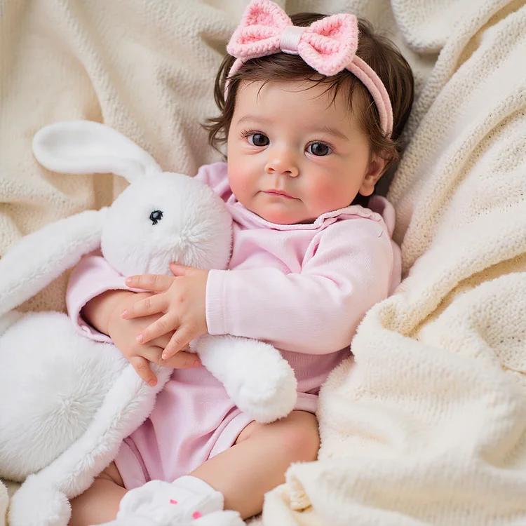 18" Real Lifelike Cute Awake Reborn Newborn Doll Named Solenne with Brown Hair：Realistic Reborn Baby Dolls By Rsgdolls®