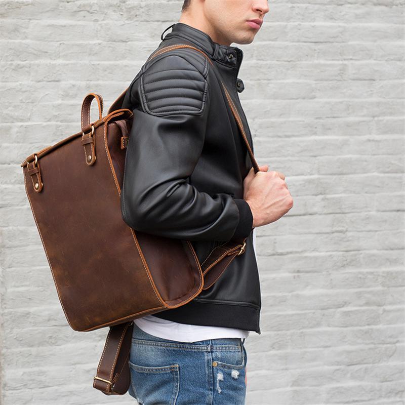 Retro Style Contrast Stitching Top-Handled Genuine Leather Antique Brass Hardware Satchels