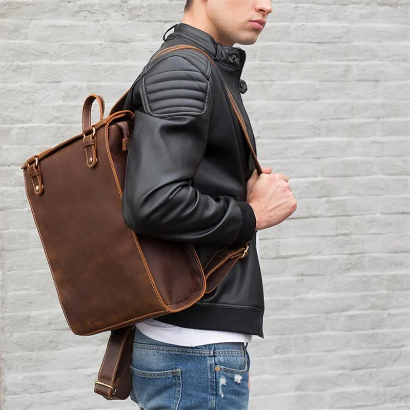 Retro Style Contrast Stitching Top-Handled Genuine Leather Antique Brass Hardware Satchels