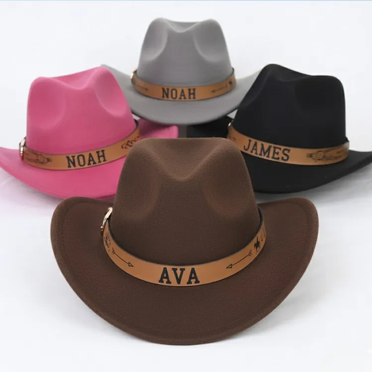 Kids Cowboy Hat Personalized Cowboy Hat For Toddler Boys Girls, Western Hat With Hatband For Kids Men Women, Custom Leather Patch Baby Cowgirl Hat, Perfect For Family Vacations And Western Themed Birthday Parties