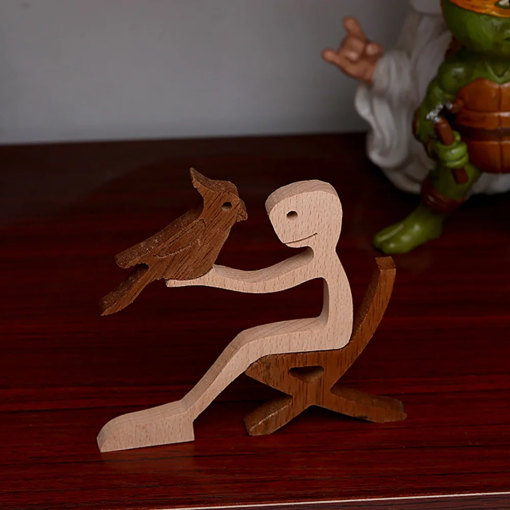 Purexcellent™  Creative minimalist boy doll and bird home table carving ornaments