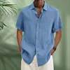 Gioiacombo&trade; Camicia da uomo manica corta in cotone e lino estate 2023