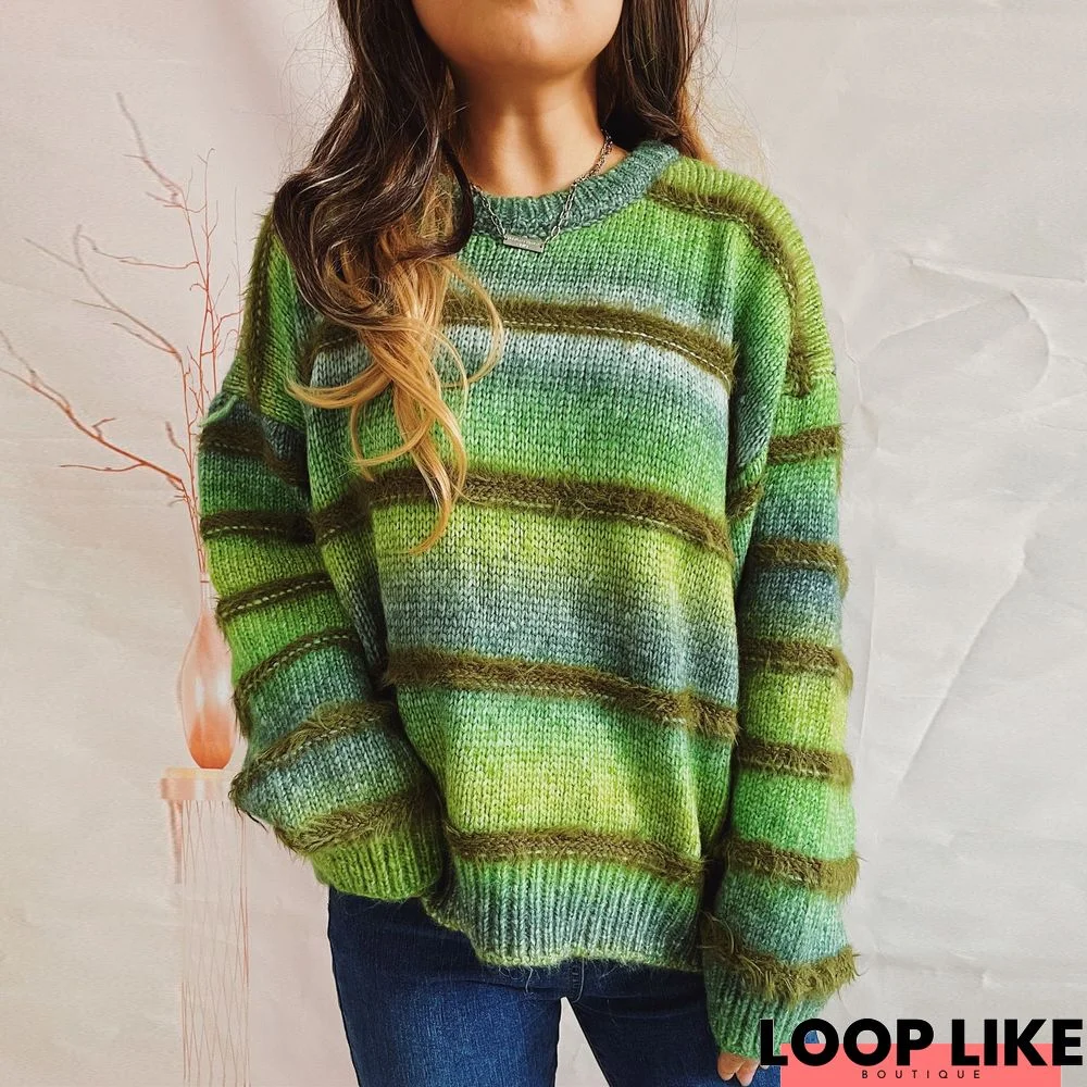 Green Long Sleeve Round Neck Sweater