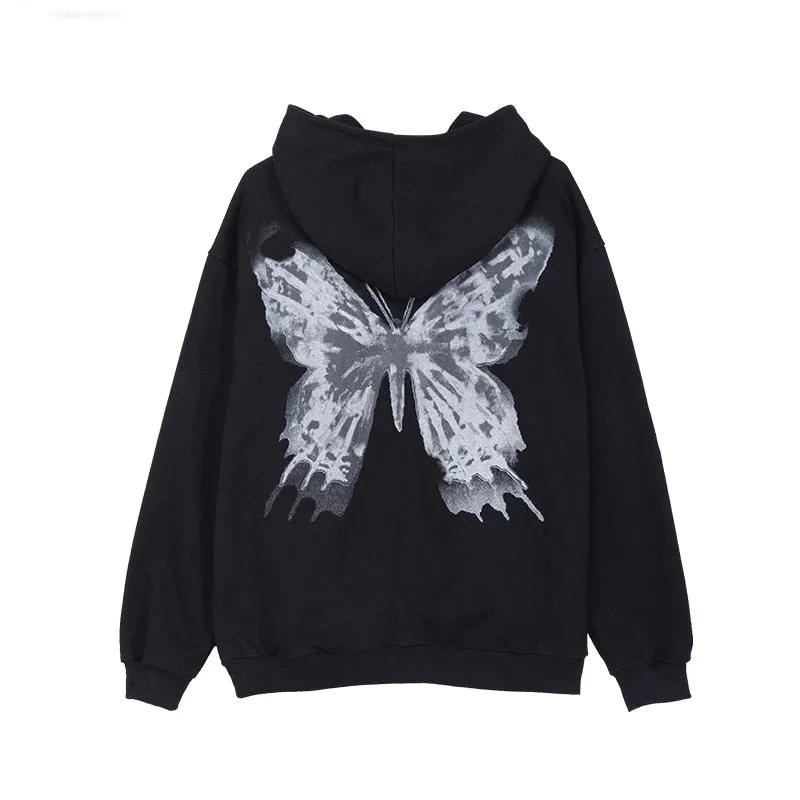 Streetwear Hoodies Women Hip Hop Men Jacket Butterfly Print Coat Goth Harajuku Y2K Aesthetic Clothes Grunge Punk Jacket Zip-Up