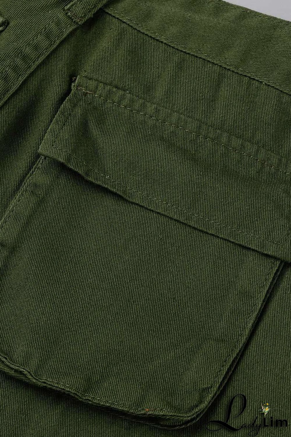 Green Street Solid Patchwork Pocket High Waist Straight Solid Color Bottoms