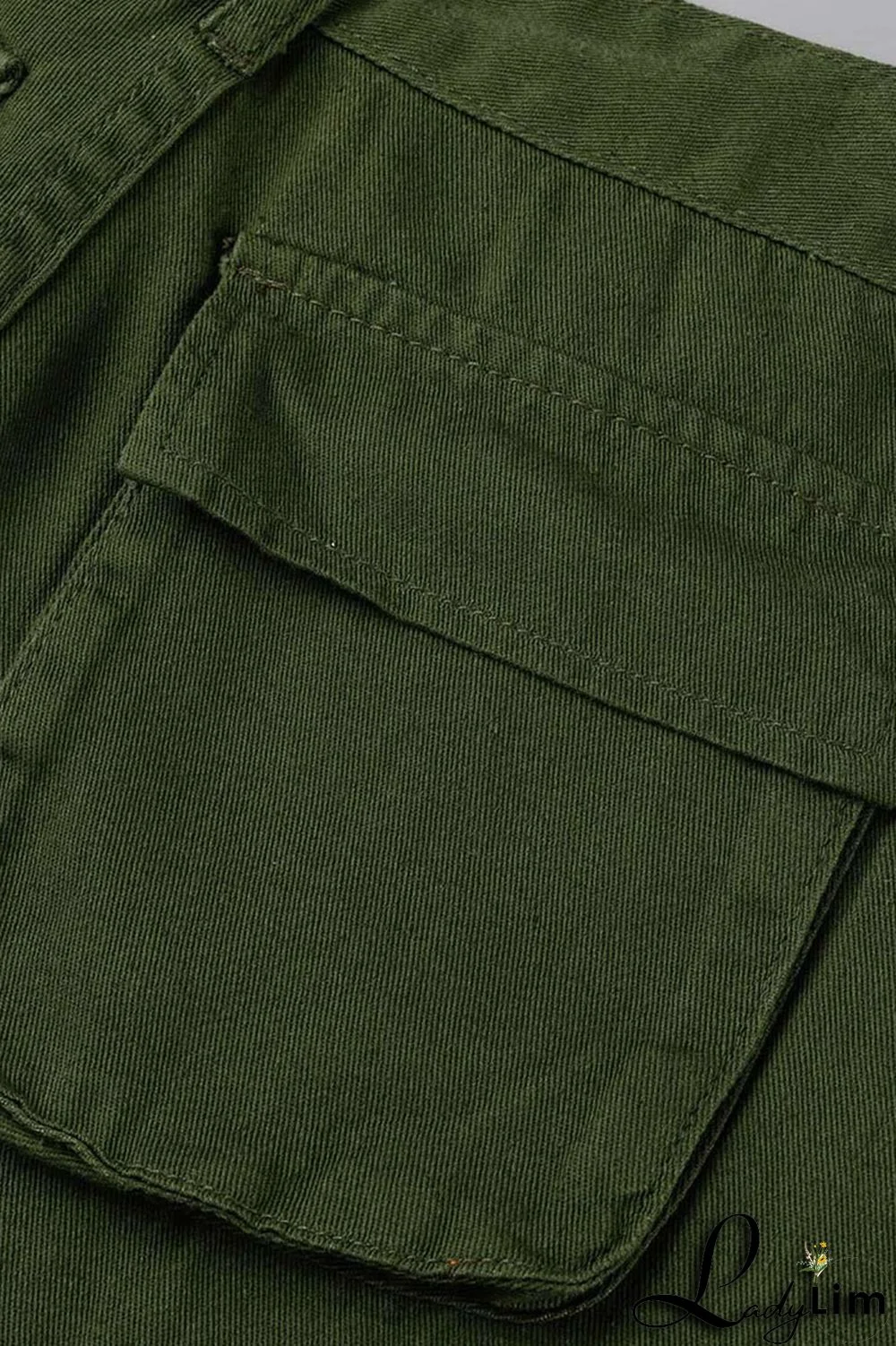 Green Street Solid Patchwork Pocket High Waist Straight Solid Color Bottoms