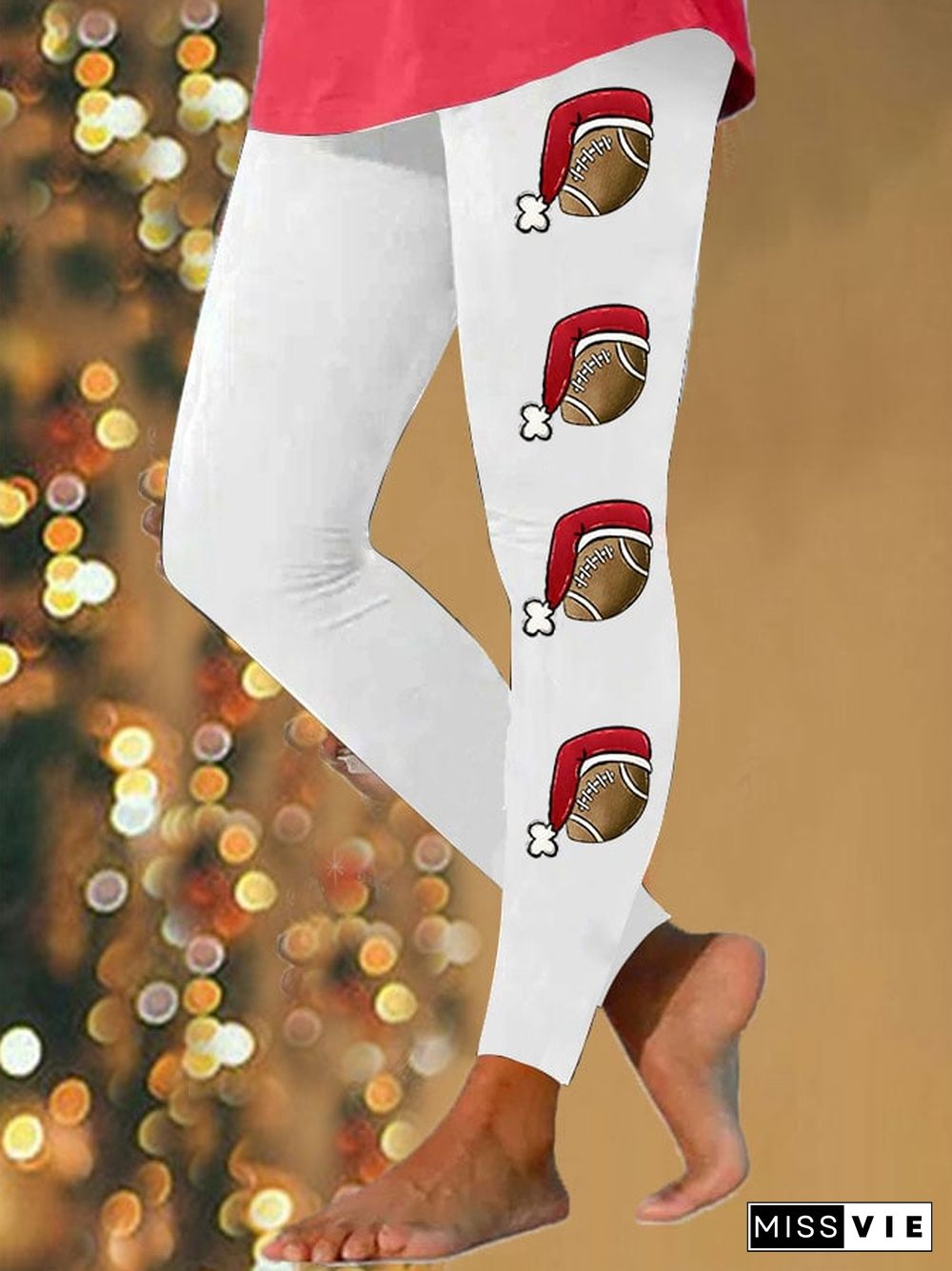 Women's Christmas Hat Football Casual Leggings
