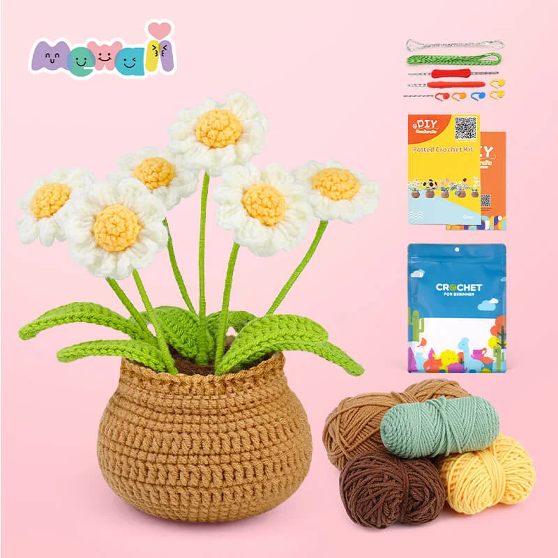 Mewaii Crochet Daisy Crochet Flowers and Potted Plants Decoration