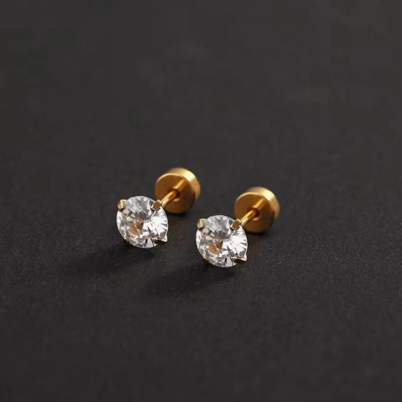 1 Pair Elegant Round Inlay 304 Stainless Steel Zircon 18K Gold Plated Stainless Steel Earrings