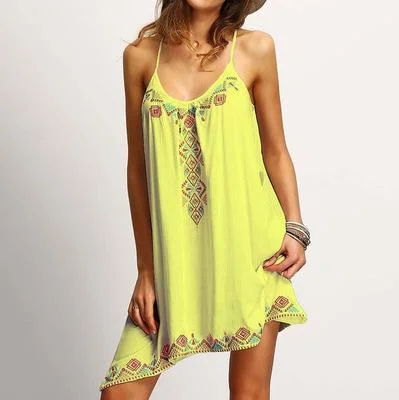 Women's Spaghetti Strap Floral Print Sleeveless Beach Dress