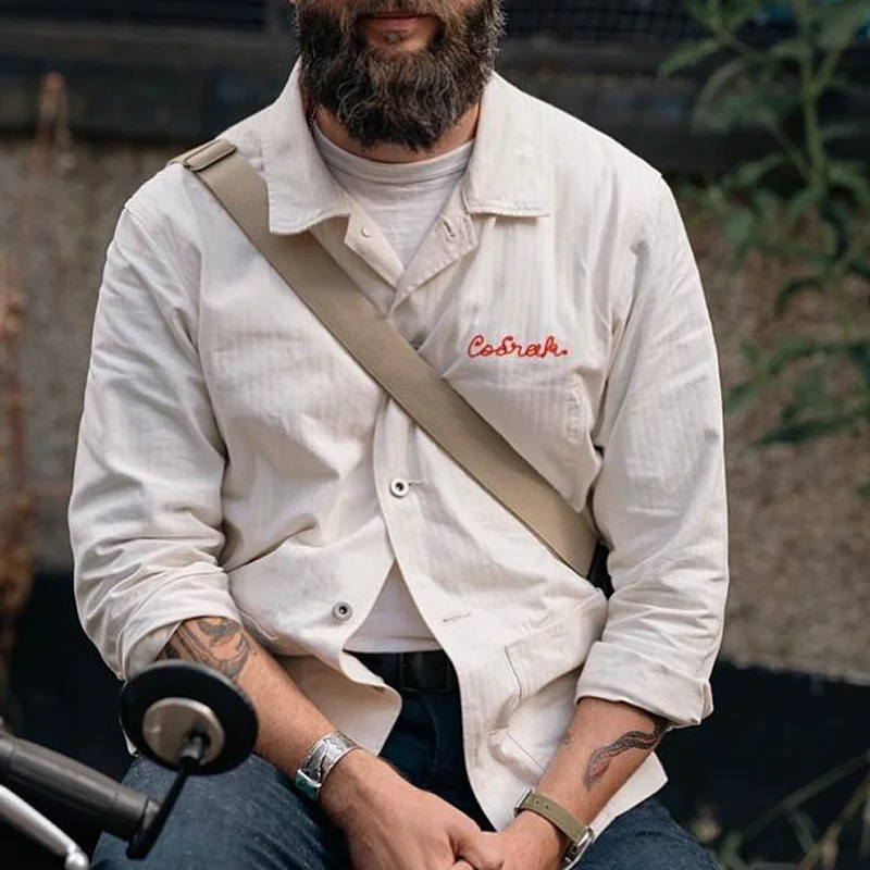 Vintage Letter Embroidered Single Breasted Shirt Jacket